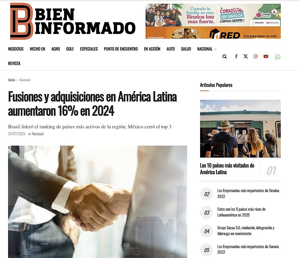 Fusiones y adquisiciones en Am�rica Latina aumentaron 16% en 2024